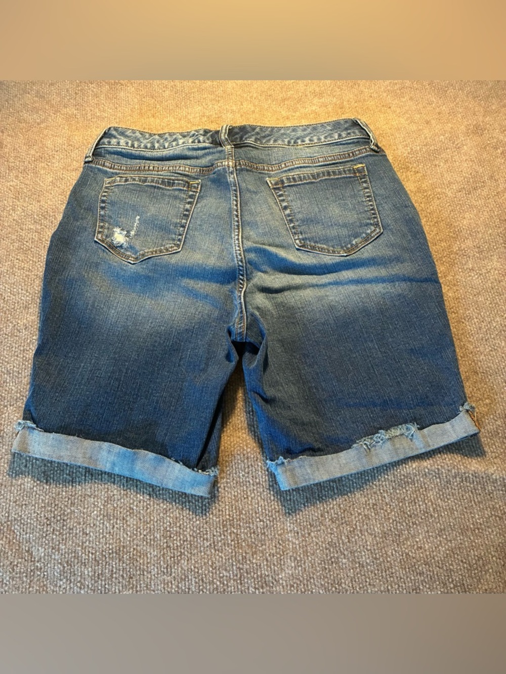 Torrid Medium Blue Distressed Roll-Cuff Denim Bermuda Shorts - Picture 2 of 8